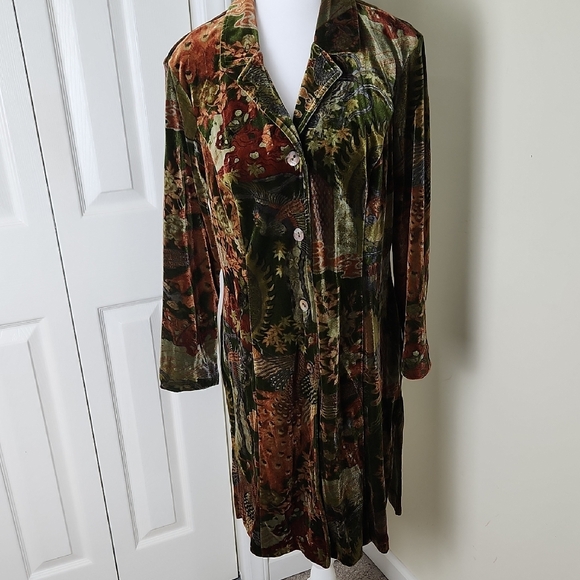 Beautiful Stretchy Vintage Velvet Floral Lightweight Long Coat S M L - Picture 4 of 16